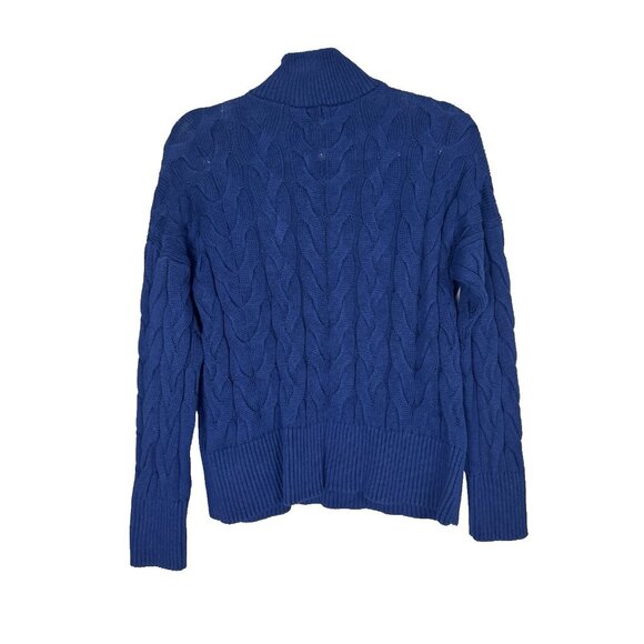 Lands End Women Small Blue Cable Knit 1/4 Zip Sweater Fisherman Cottagecore Prep - Picture 2 of 7
